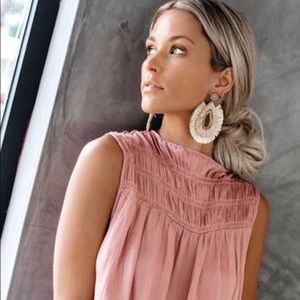 Fringe Beaded Statement Earrings - Beige - NEW